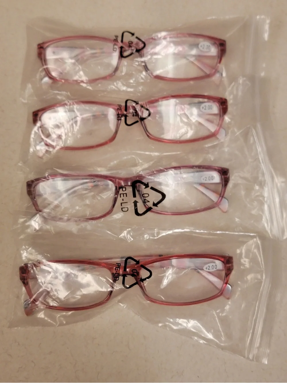 Set of 4 Stylish Pink Women’s Reading Glasses - +2.00 Strength